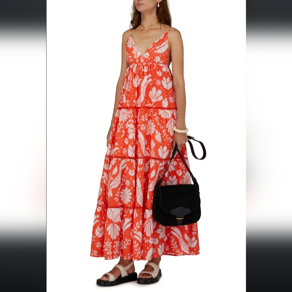 FARM Rio Orange and White Backless Spaghetti Straps Maxi Dress